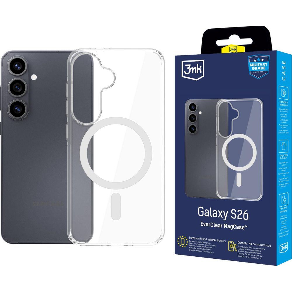 Handyhülle für Galaxy S26 Plus, 3mk EverClear MagCase mit MagSafe, Transparent mit weißem Magneten