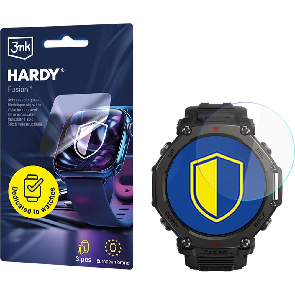 Hybridglas für Smartwatch Amazfit T-Rex 3 Pro 48 mm, 3mk Hardy Fusion, 3 Stück