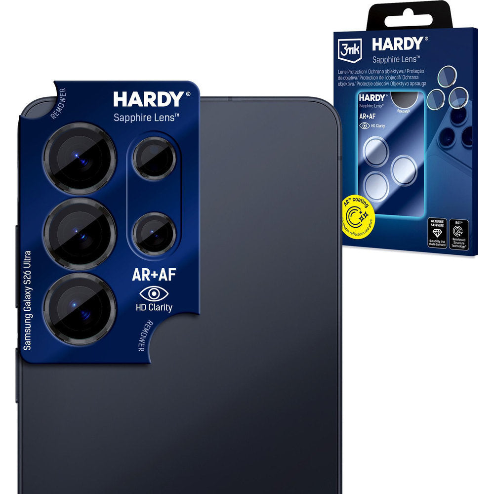 Saphirglas für die Kamera mit Applikator für Samsung Galaxy S26 Ultra, 3mk Hardy Sapphire Lens, Schwarz (2/9)