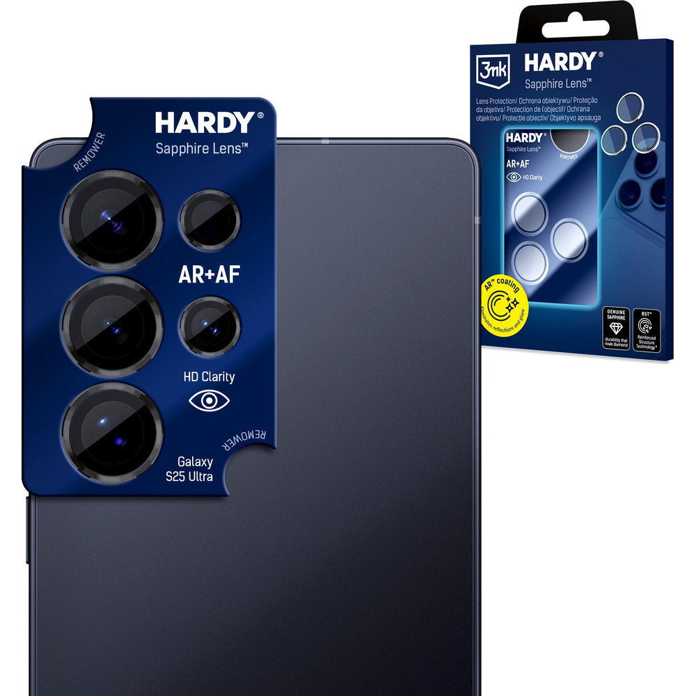 Saphirglas für die Kamera mit Applikator für Samsung Galaxy S25 Ultra, 3mk Hardy Sapphire Lens, Schwarz (2/9)