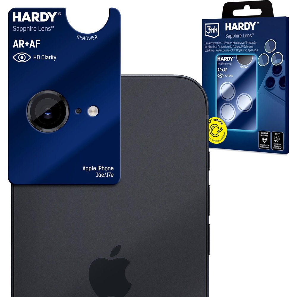 Saphirglas für die Kamera mit Applikator für Apple iPhone 17e / 16e, 3mk Hardy Sapphire Lens, Schwarz (2/9)