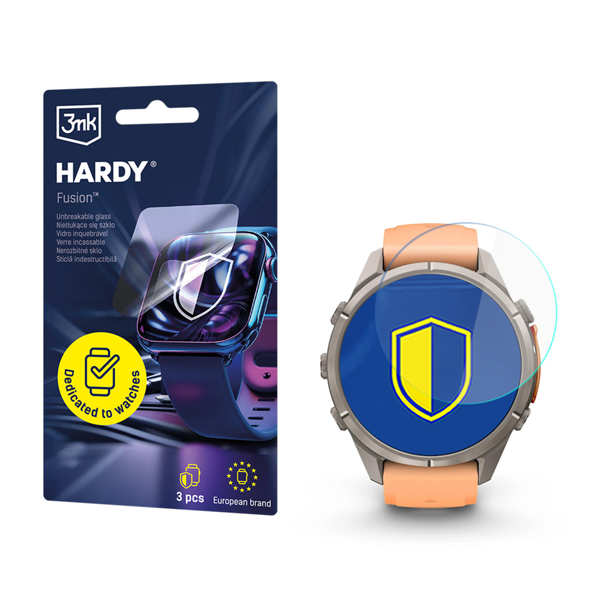 Hybridglas für Smartwatch Garmin Fenix 9 Pro 43mm, 3mk Hardy Fusion, 3 Stück