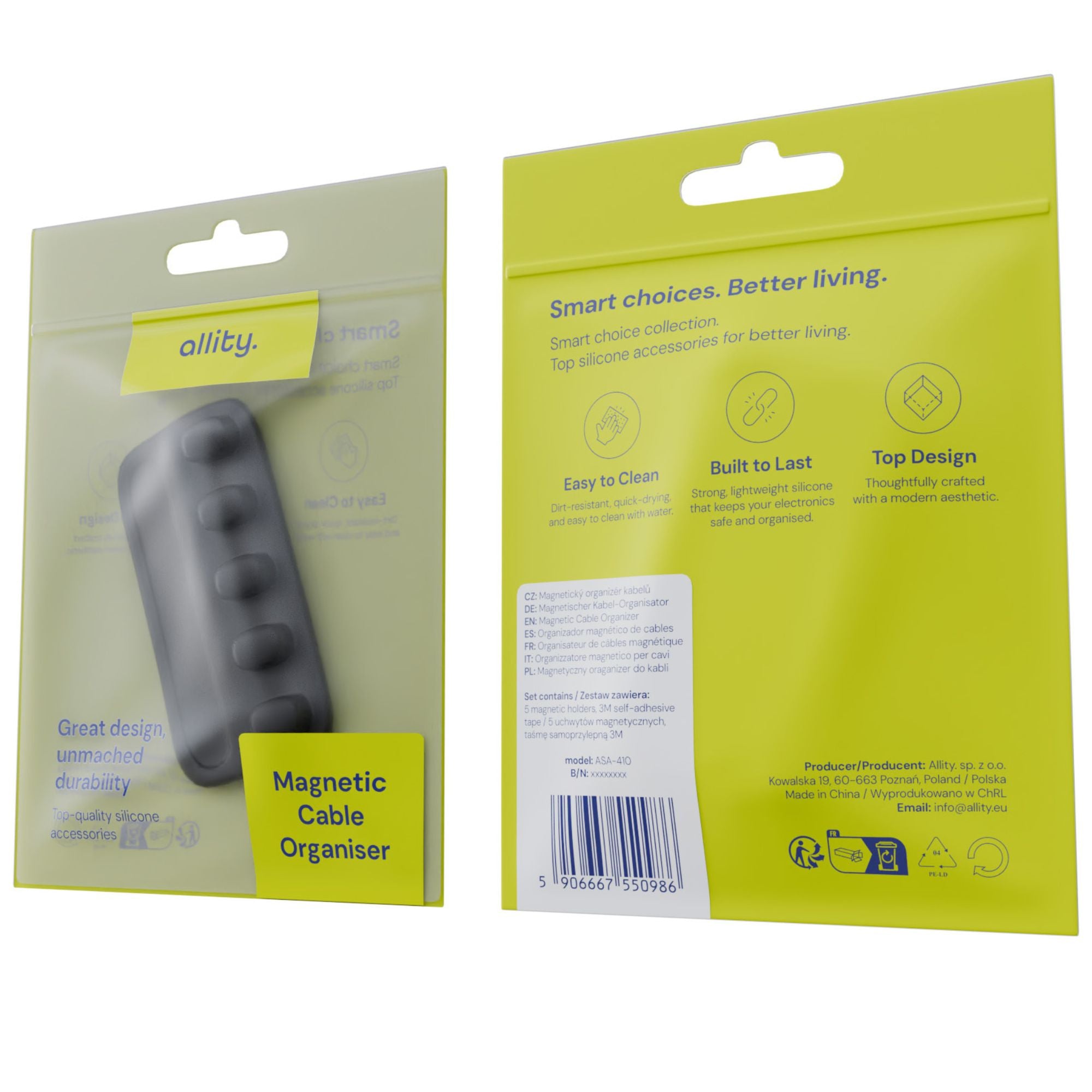 Magnetischer Kabel-Organizer, Allity ASA-410, Schwarz