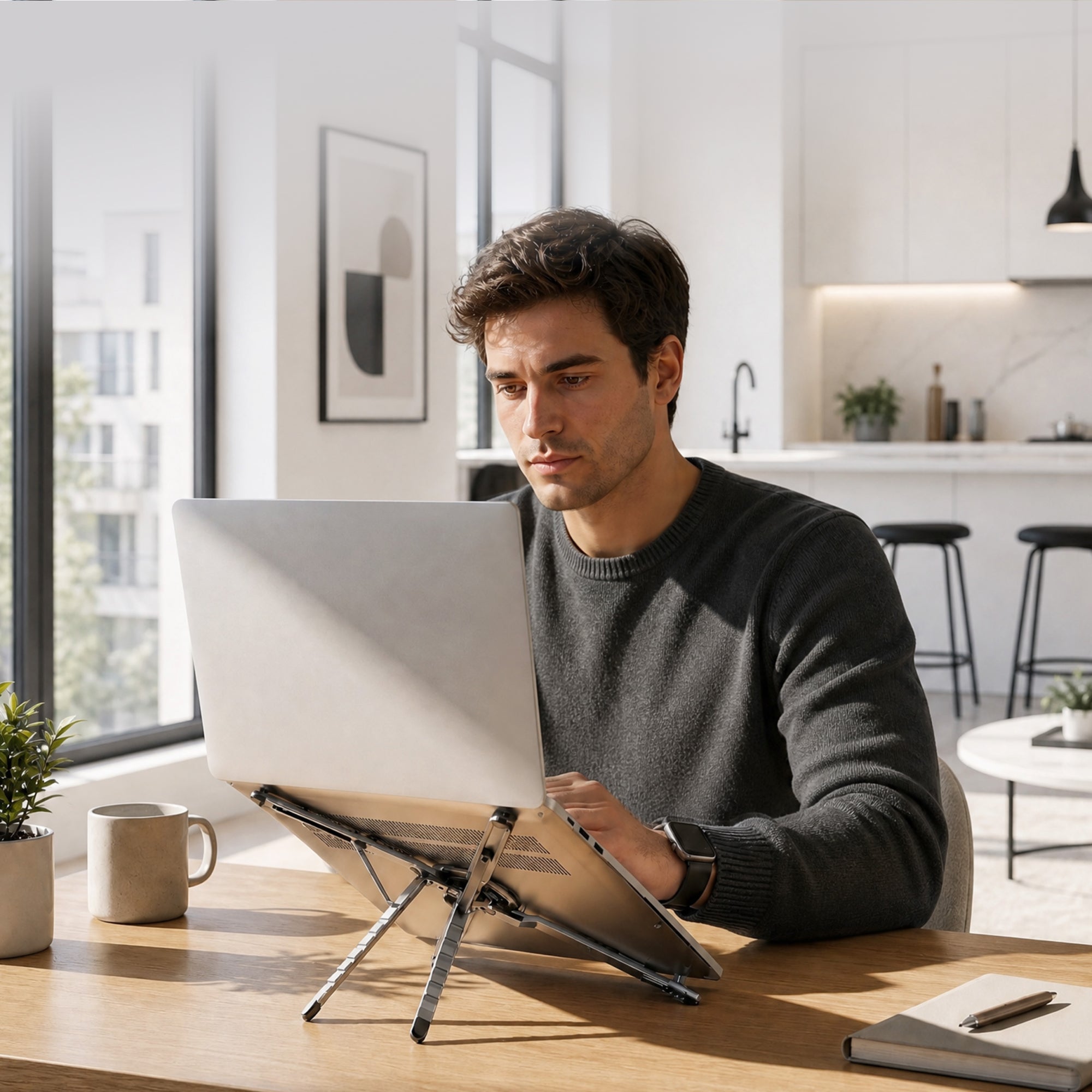 Laptopständer mit magnetischer Handyhalterung, Allity MS ABA-302, Grau