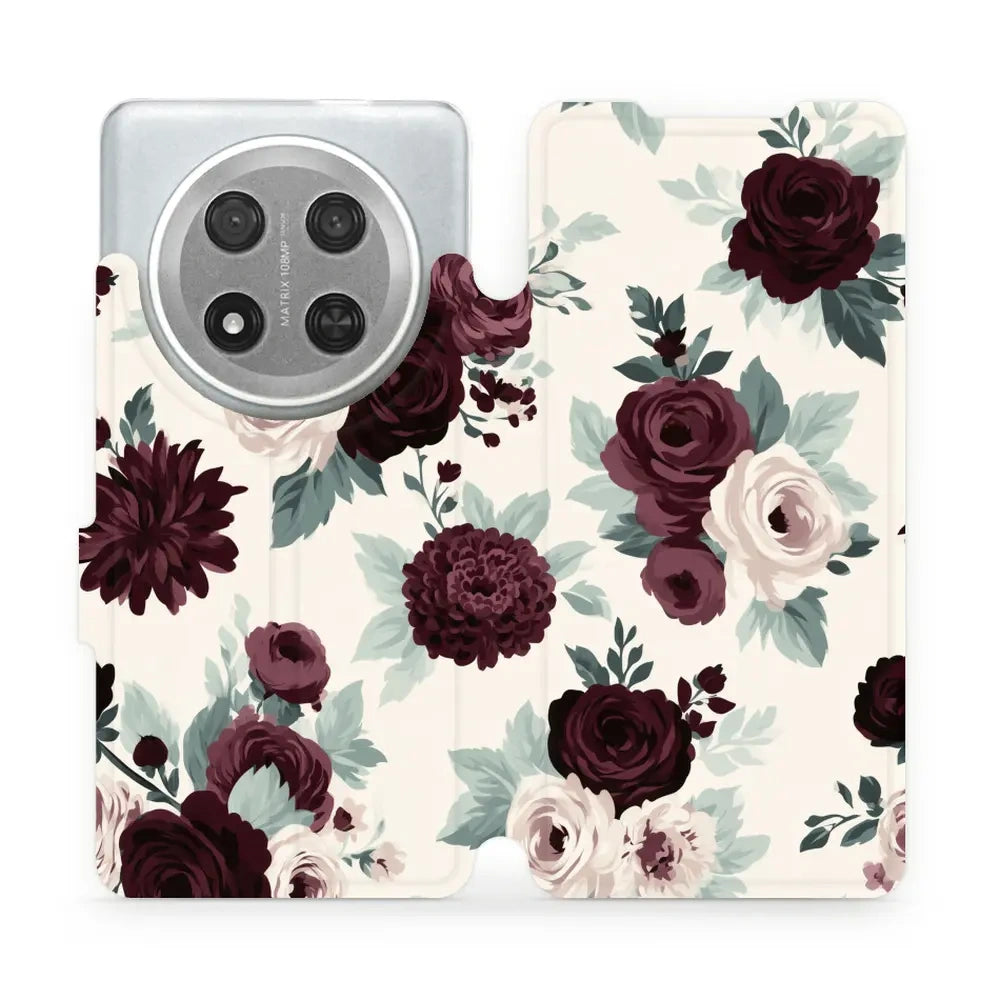 Handyhülle mit klappe für HONOR Magic7 Lite, Mobiwear Book, Rosen mit Salbei auf Creme