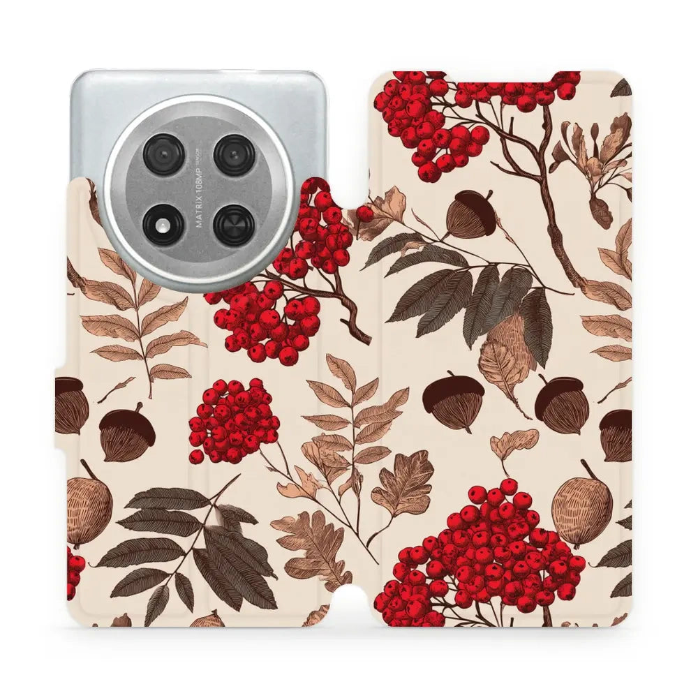 Handyhülle mit klappe für HONOR Magic7 Lite, Mobiwear Book, Vogelbeeren auf Ecru