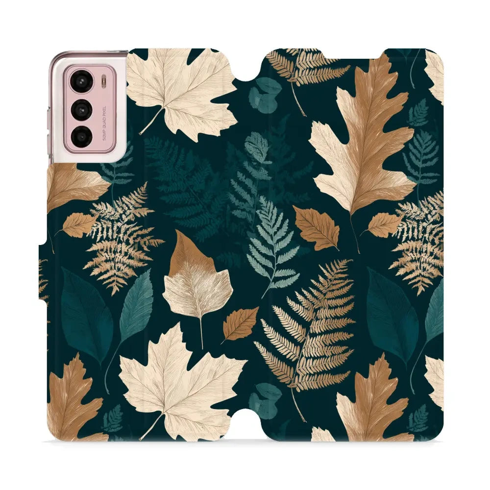 Handyhülle mit klappe für Motorola Moto G42, Mobiwear Book, Herbarium aus Blättern und Farnen