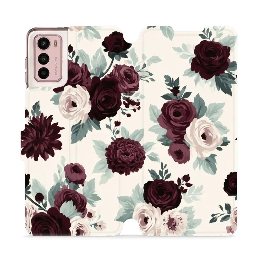 Handyhülle mit klappe für Motorola Moto G42, Mobiwear Book, Rosen mit Salbei auf Creme