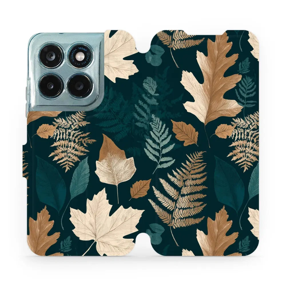 Handyhülle mit klappe für Motorola Moto G77 5G, Mobiwear Book, Herbarium aus Blättern und Farnen
