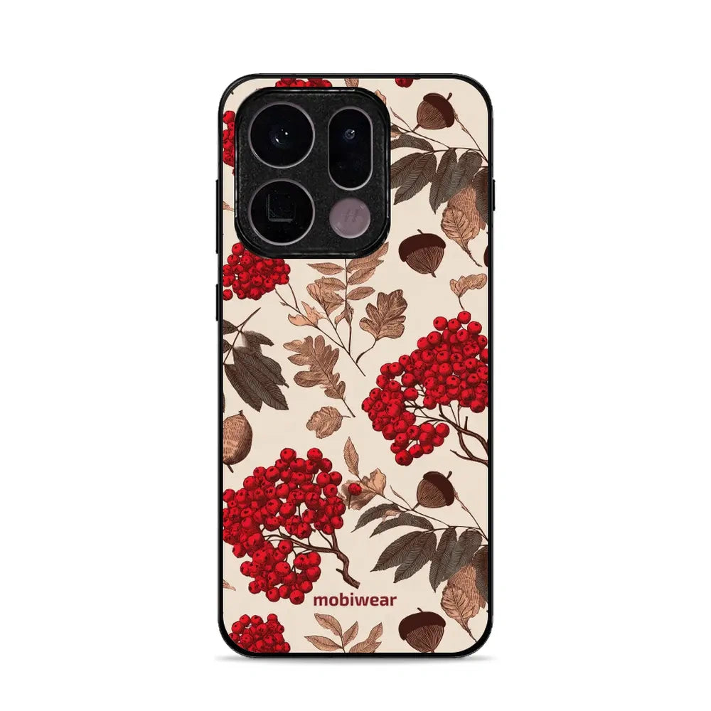 Handyhülle für OPPO Find X9, Mobiwear Glossy Case, Vogelbeeren auf Ecru