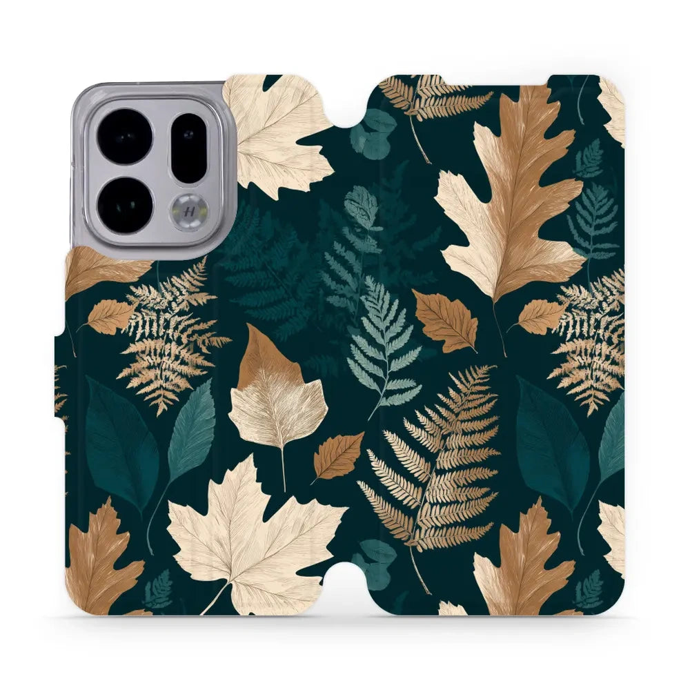 Handyhülle mit klappe für OPPO Find X9, Mobiwear Book, Herbarium aus Blättern und Farnen