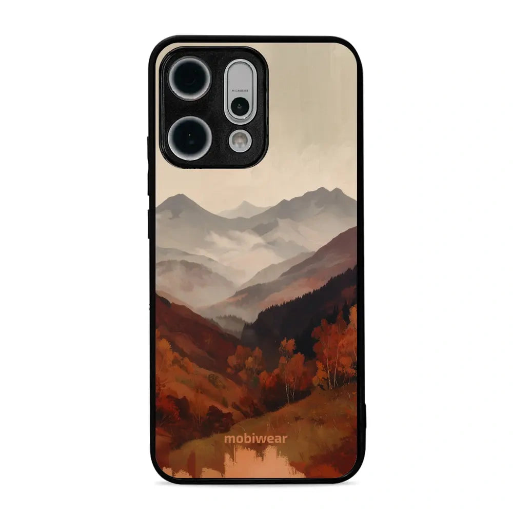 Handyhülle für OPPO Reno14, Mobiwear Glossy Case, Nebliges Tal in den Bergen