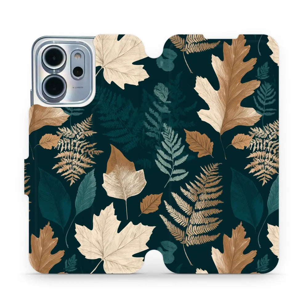 Handyhülle mit klappe für OPPO Reno14 F, Mobiwear Book, Herbarium aus Blättern und Farnen