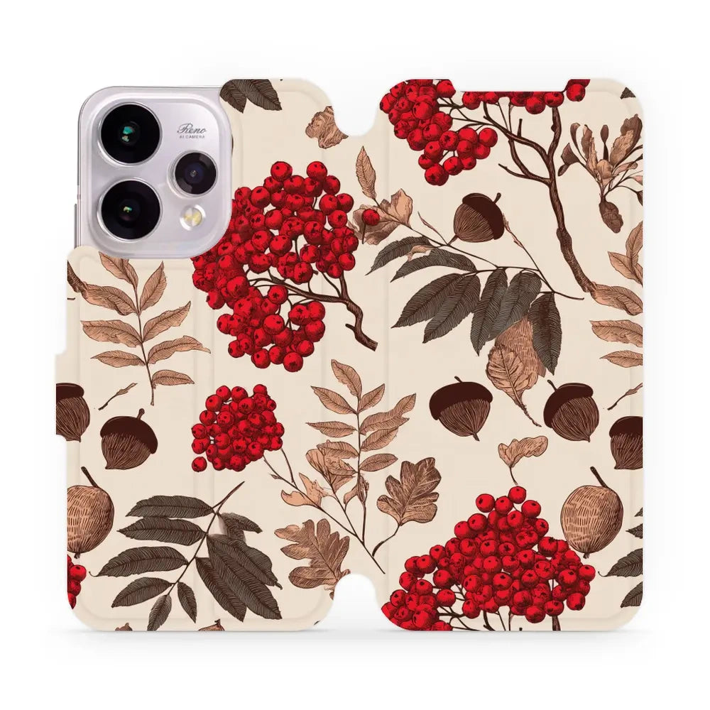 Handyhülle mit klappe für OPPO Reno15, Mobiwear Book, Vogelbeeren auf Ecru