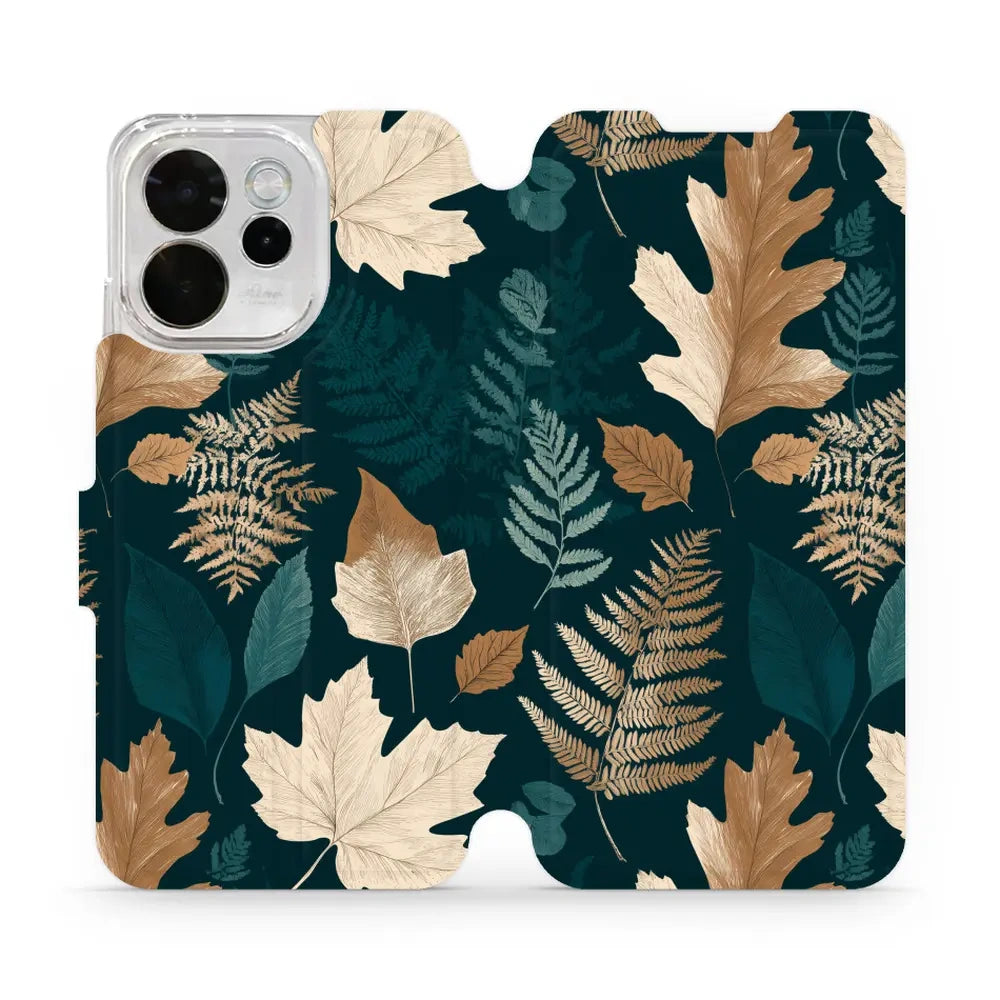 Handyhülle mit klappe für OPPO Reno15 F, Mobiwear Book, Herbarium aus Blättern und Farnen