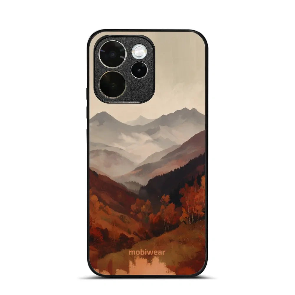 Handyhülle für OPPO Reno15 FS, Mobiwear Glossy Case, Nebliges Tal in den Bergen