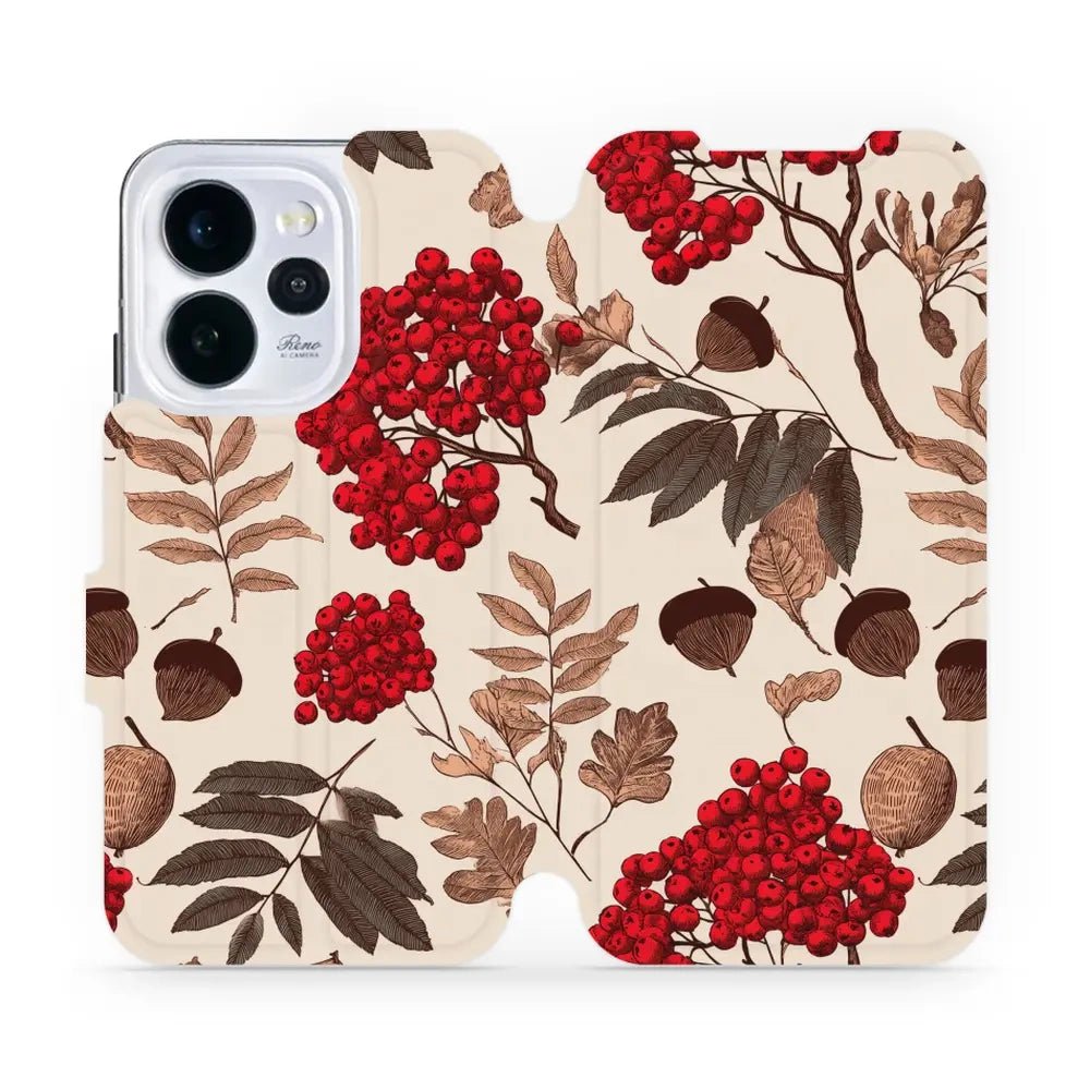 Handyhülle mit klappe für OPPO Reno15 Pro, Mobiwear Book, Vogelbeeren auf Ecru
