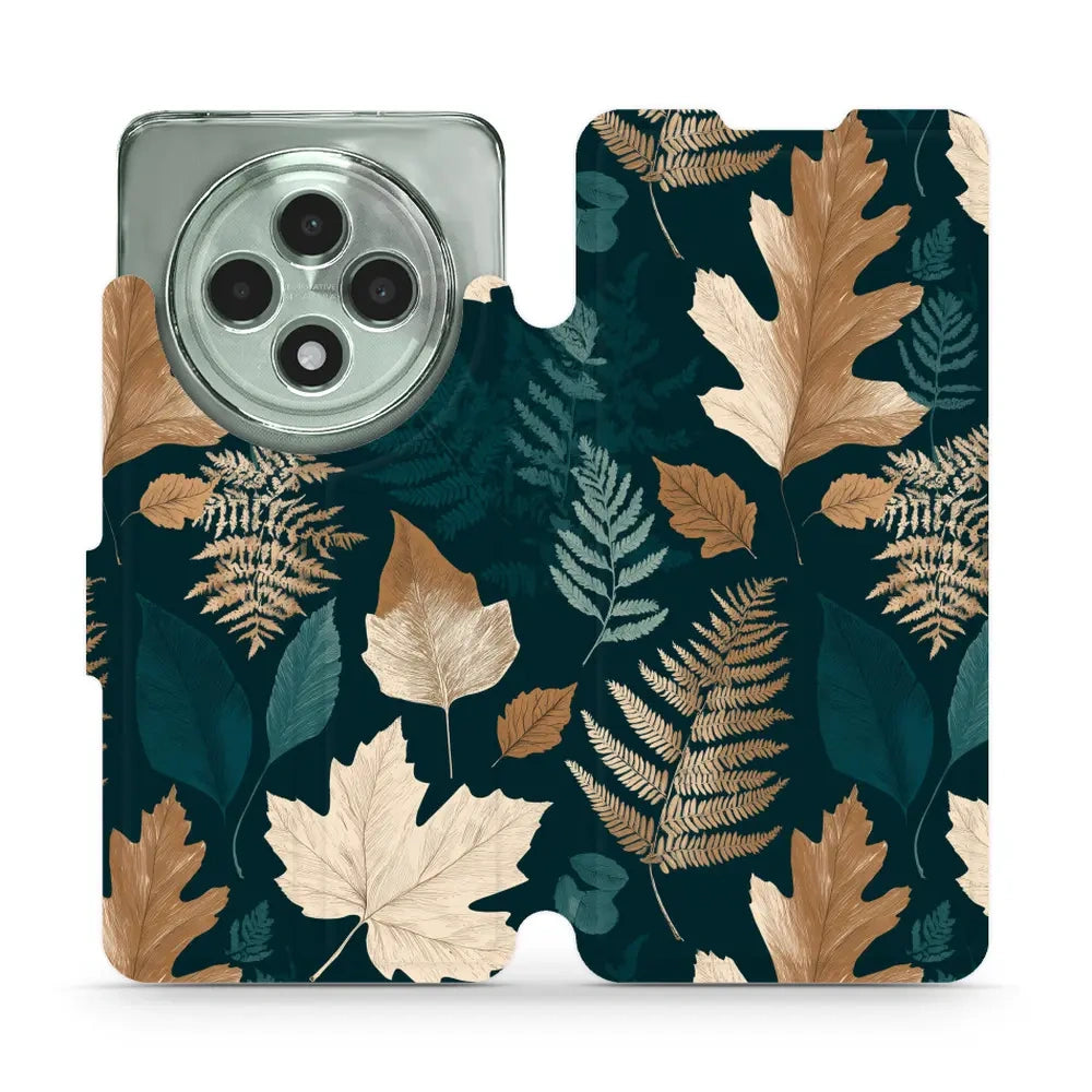 Handyhülle mit klappe für OPPO Reno12 F, Mobiwear Book, Herbarium aus Blättern und Farnen