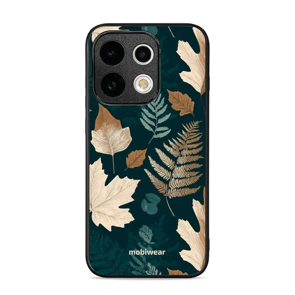 Handyhülle für OPPO Reno16 F, Mobiwear Glossy Case, Herbarium aus Blättern und Farnen