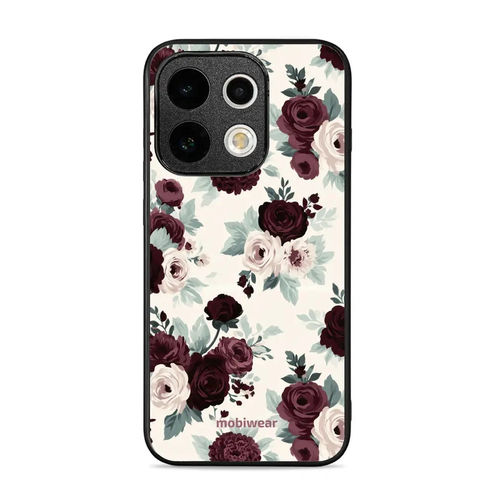 Handyhülle für OPPO Reno16 F, Mobiwear Glossy Case, Rosen mit Salbei auf Creme