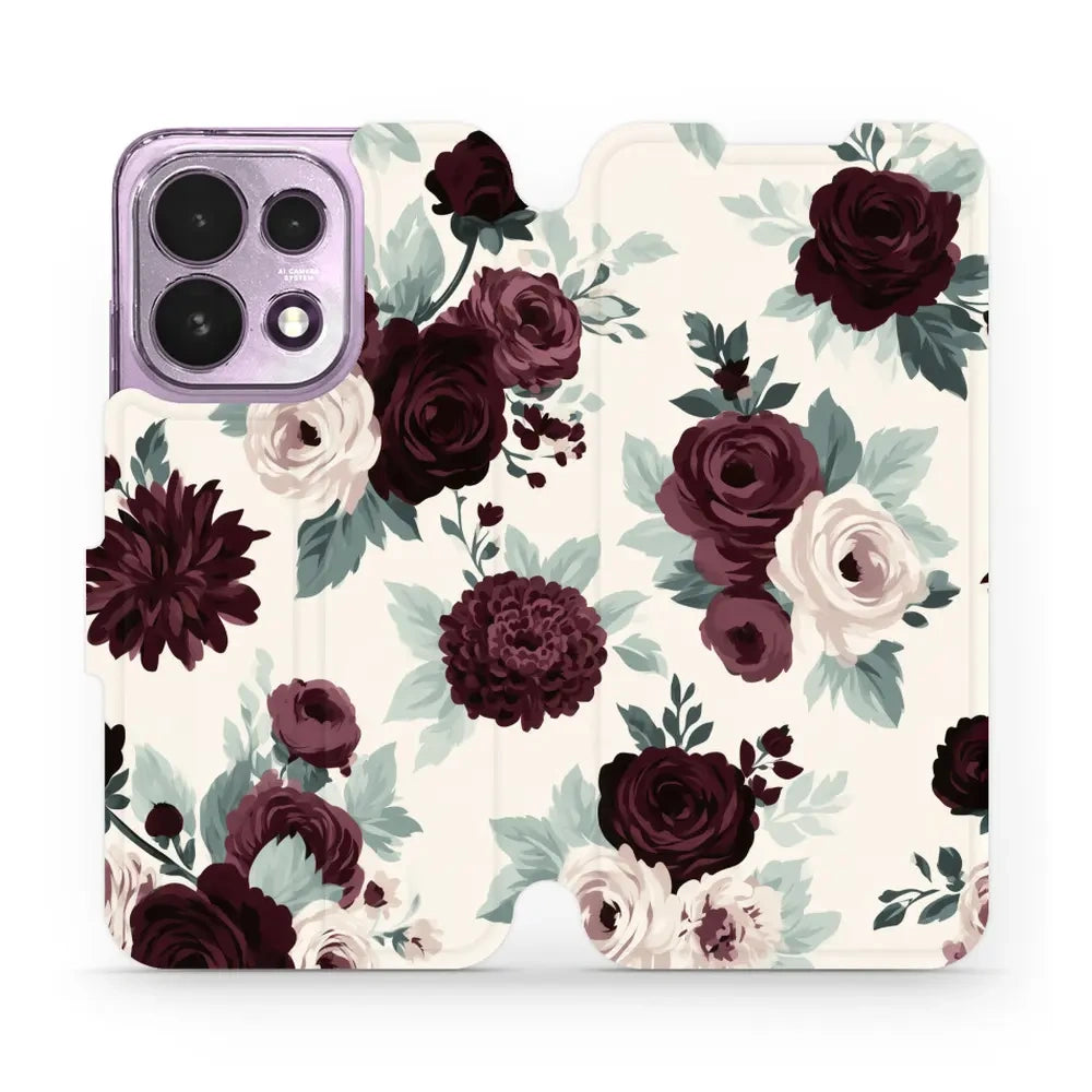 Handyhülle mit klappe für OPPO Reno16 F, Mobiwear Book, Rosen mit Salbei auf Creme