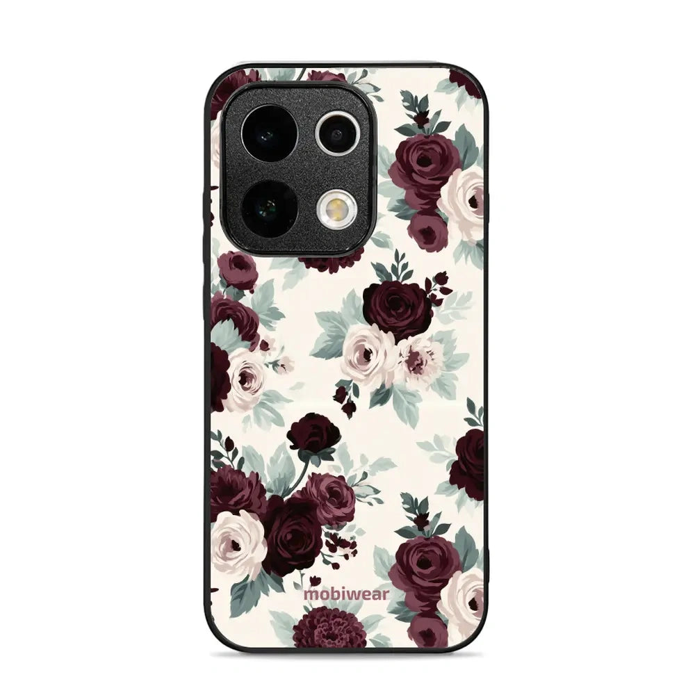 Handyhülle für OPPO Reno16 Pro, Mobiwear Glossy Case, Rosen mit Salbei auf Creme