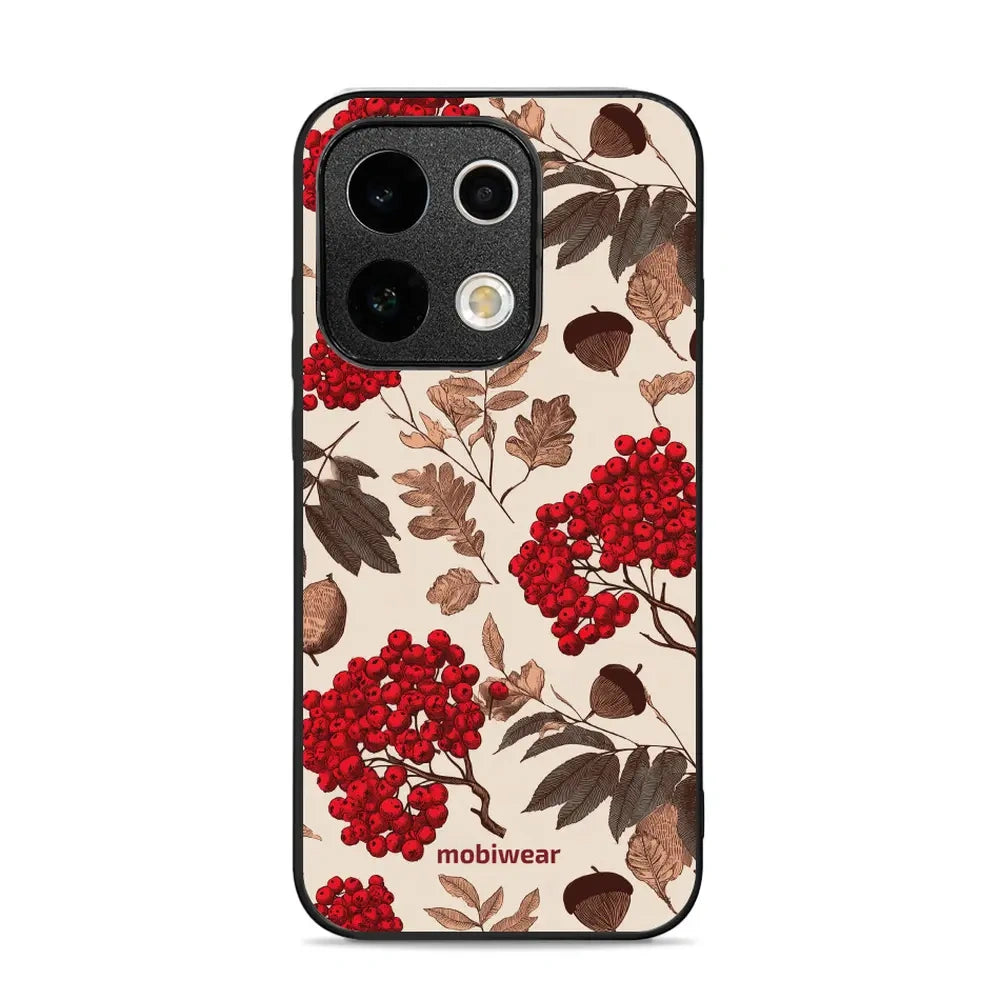 Handyhülle für OPPO Reno16 Pro, Mobiwear Glossy Case, Vogelbeeren auf Ecru