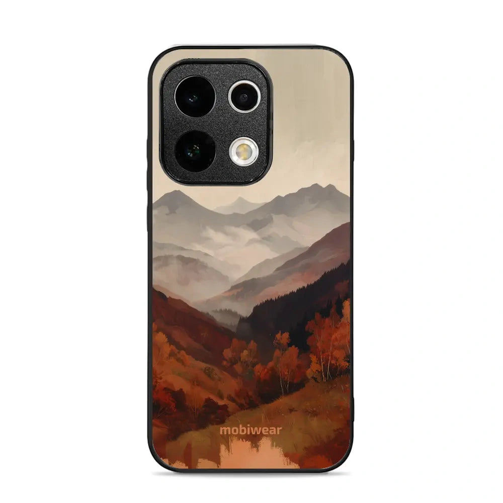 Handyhülle für OPPO Reno16 Pro, Mobiwear Glossy Case, Nebliges Tal in den Bergen