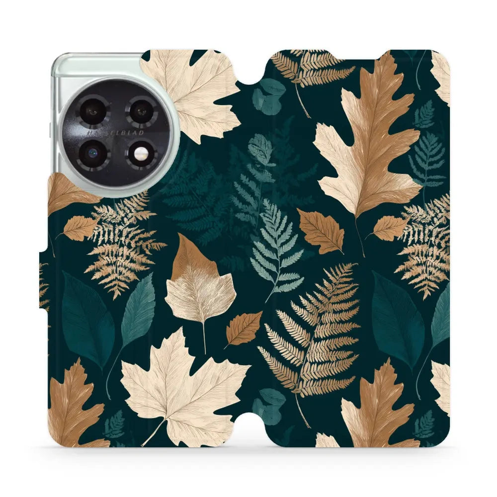 Handyhülle mit klappe für OnePlus 11, Mobiwear Book, Herbarium aus Blättern und Farnen