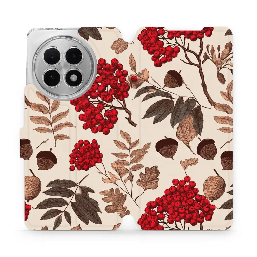 Handyhülle mit klappe für OnePlus 13R, Mobiwear Book, Vogelbeeren auf Ecru