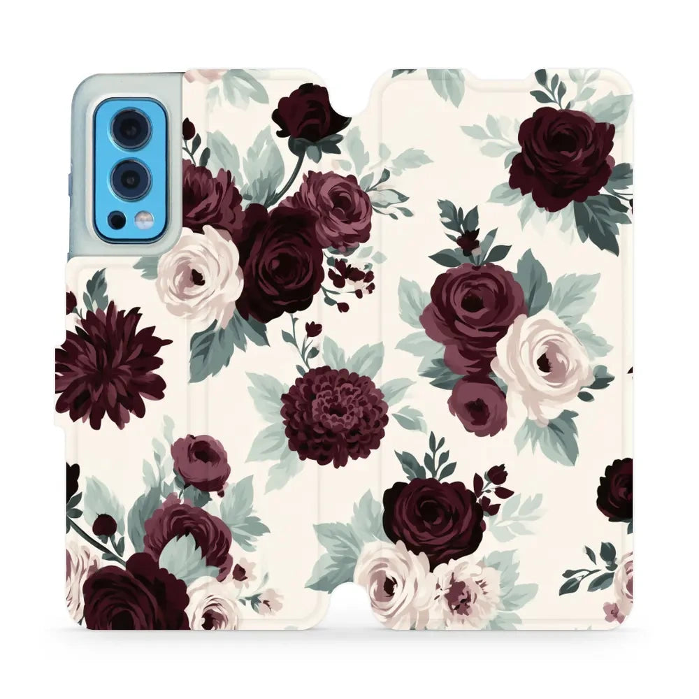 Handyhülle mit klappe für OnePlus Nord 2 5G, Mobiwear Book, Rosen mit Salbei auf Creme