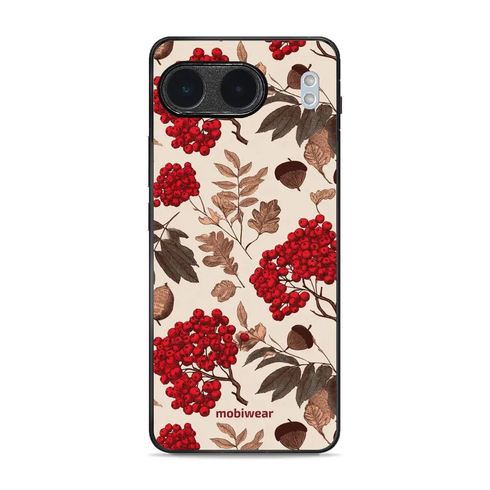 Handyhülle für OnePlus Nord 4, Mobiwear Glossy Case, Vogelbeeren auf Ecru