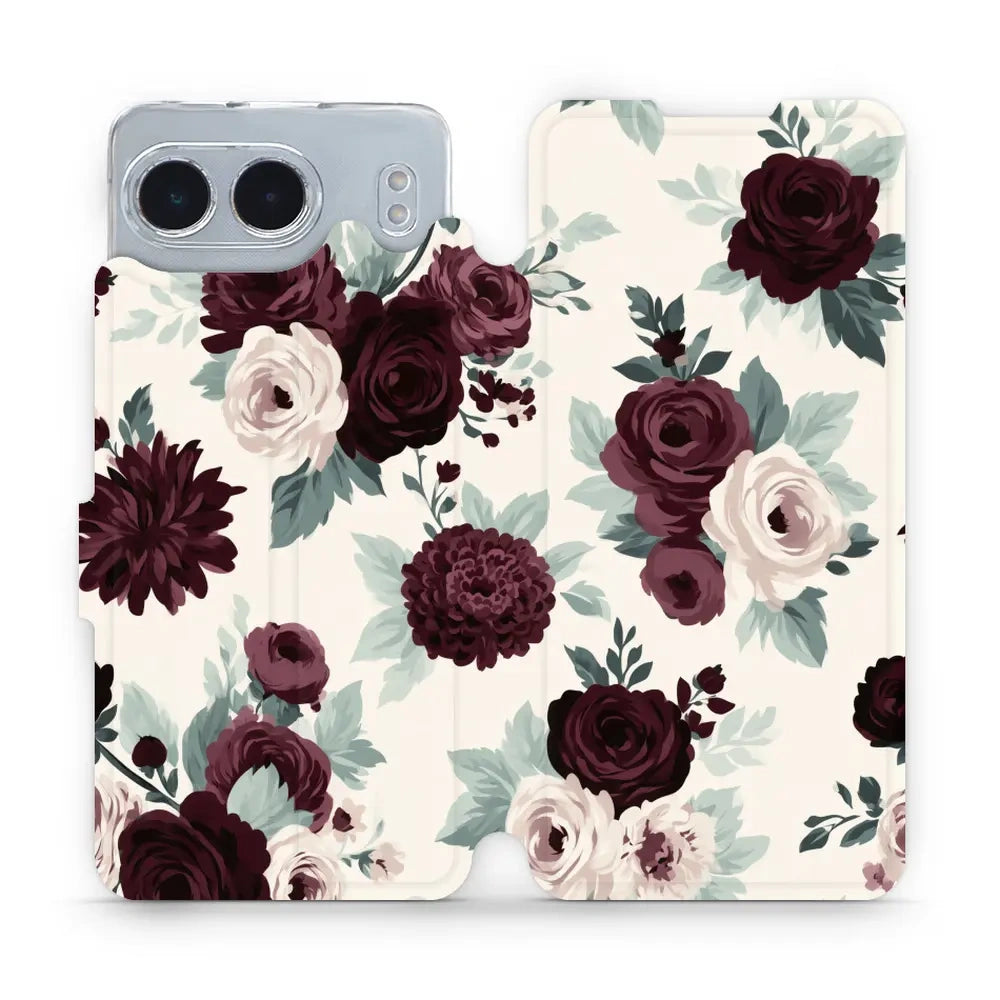 Handyhülle mit klappe für OnePlus Nord 4, Mobiwear Book, Rosen mit Salbei auf Creme