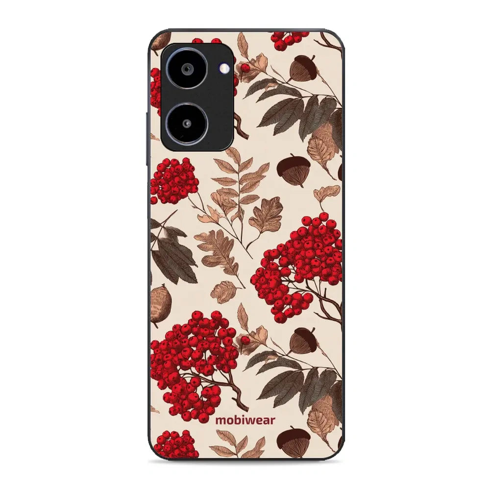 Handyhülle für realme 10 4G, Mobiwear Glossy Case, Vogelbeeren auf Ecru