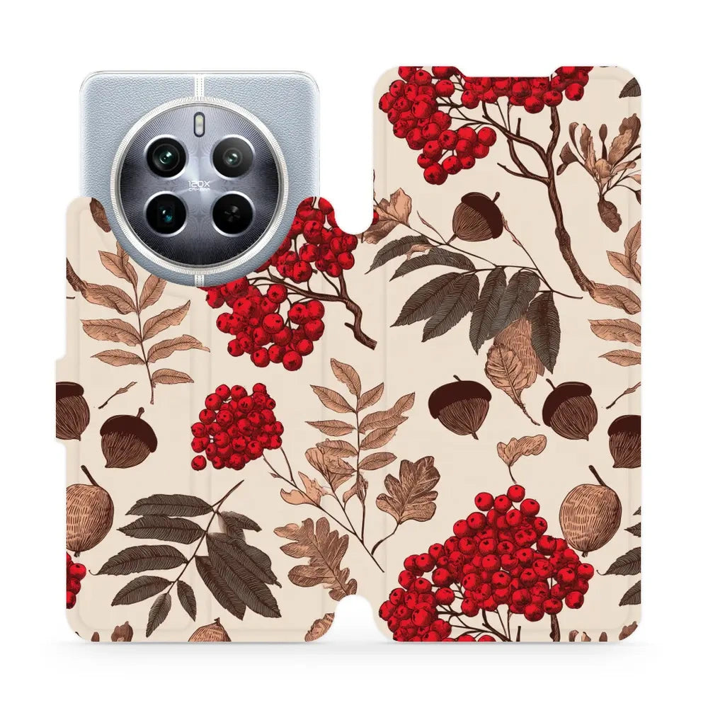 Handyhülle mit klappe für realme 12, Mobiwear Book, Vogelbeeren auf Ecru