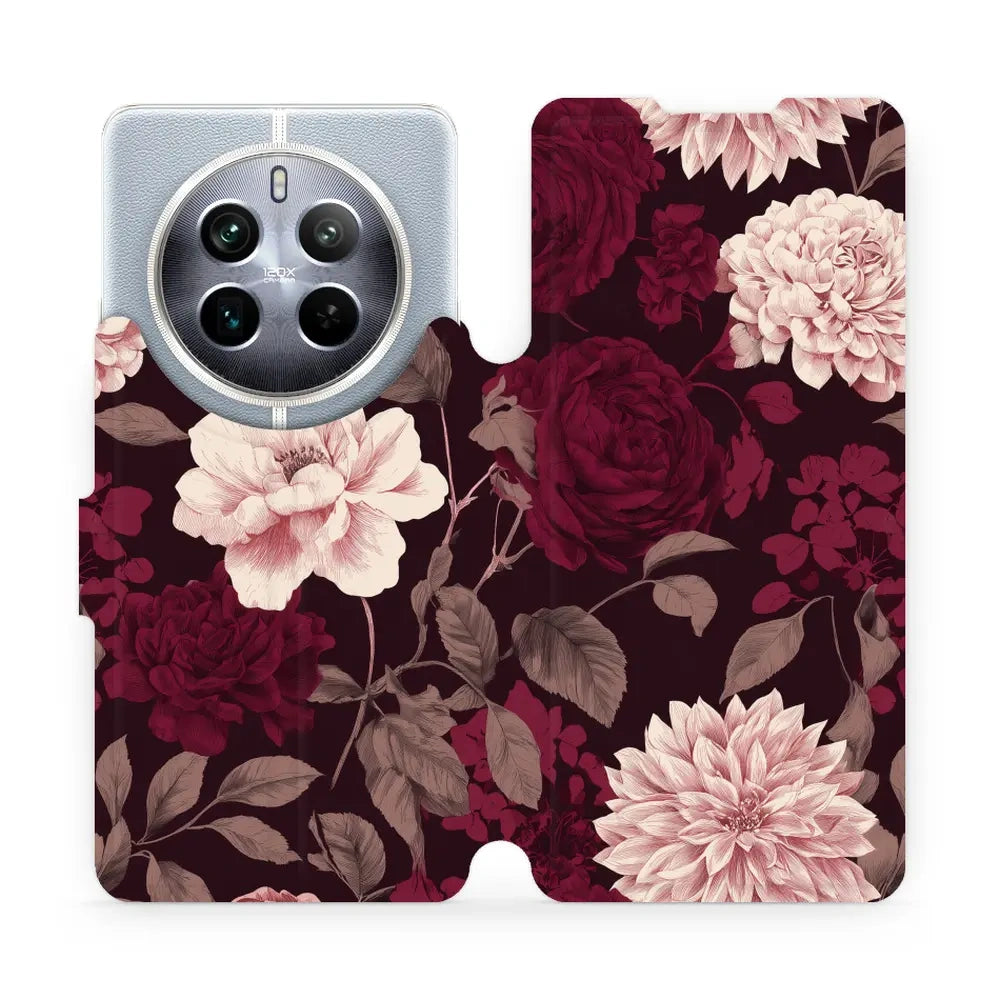 Handyhülle mit klappe für realme 12 Pro, Mobiwear Book, Wein und Dahlien