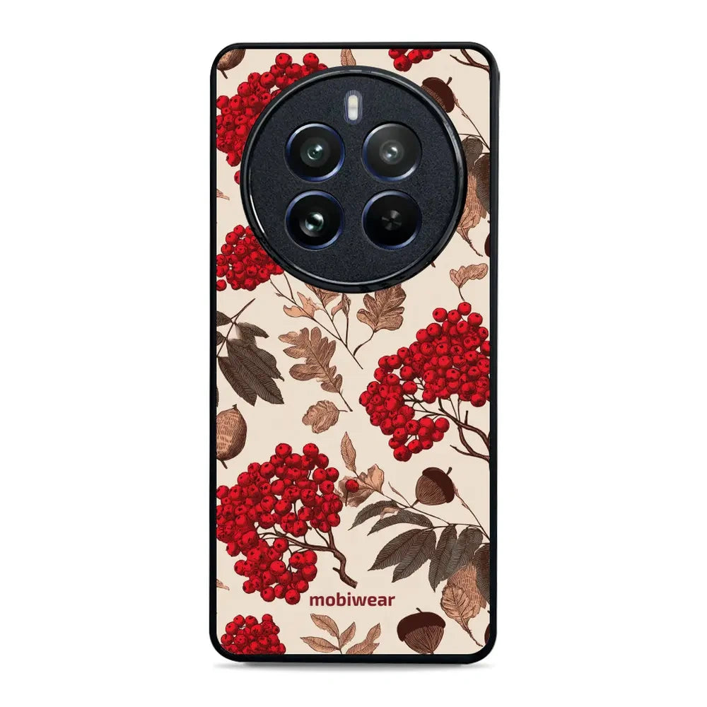 Handyhülle für realme 12 Pro Plus, Mobiwear Glossy Case, Vogelbeeren auf Ecru