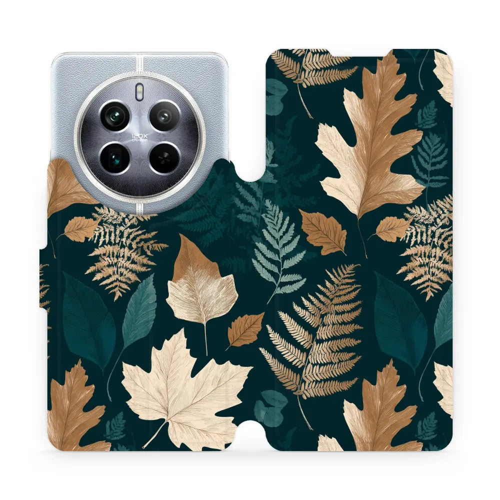 Handyhülle mit klappe für realme 12 Pro Plus, Mobiwear Book, Herbarium aus Blättern und Farnen