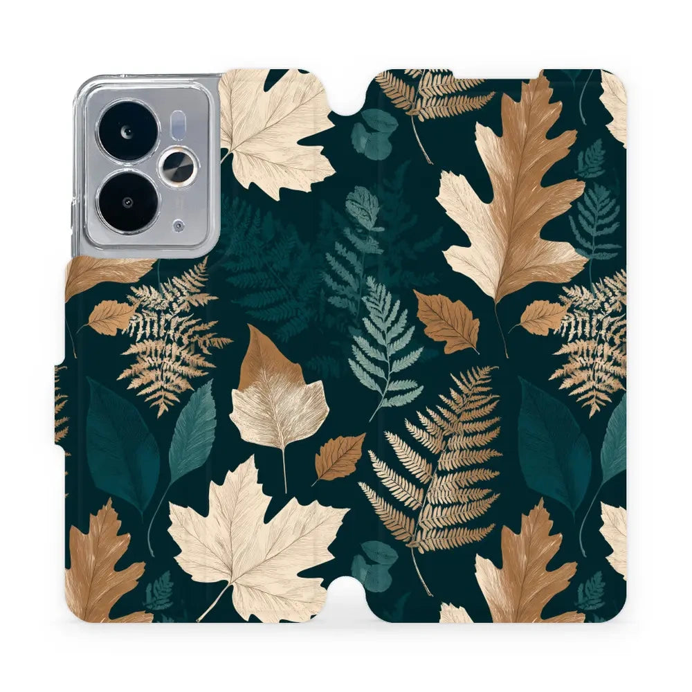 Handyhülle mit klappe für realme 14 5G, Mobiwear Book, Herbarium aus Blättern und Farnen