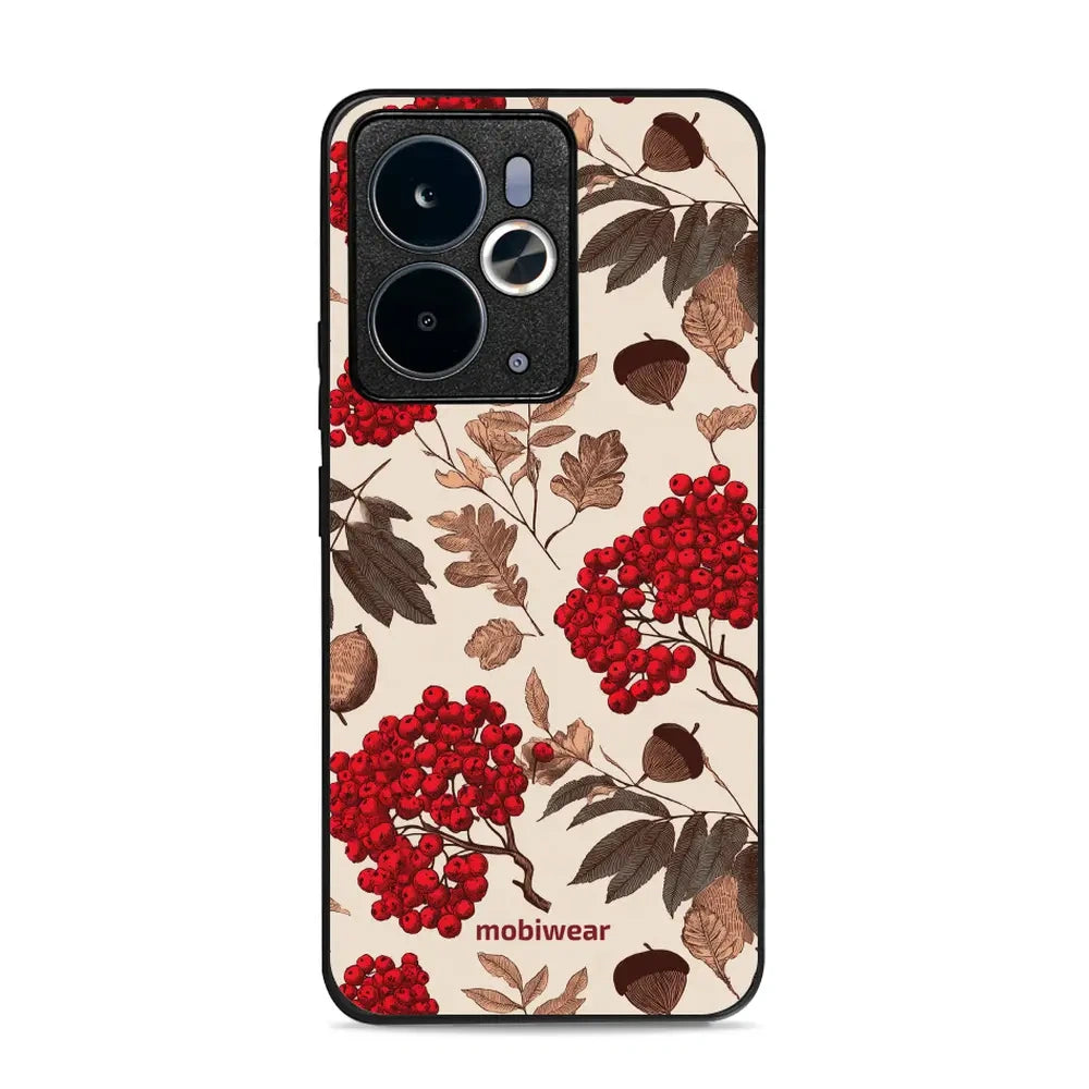 Handyhülle für realme 14T 5G, Mobiwear Glossy Case, Vogelbeeren auf Ecru