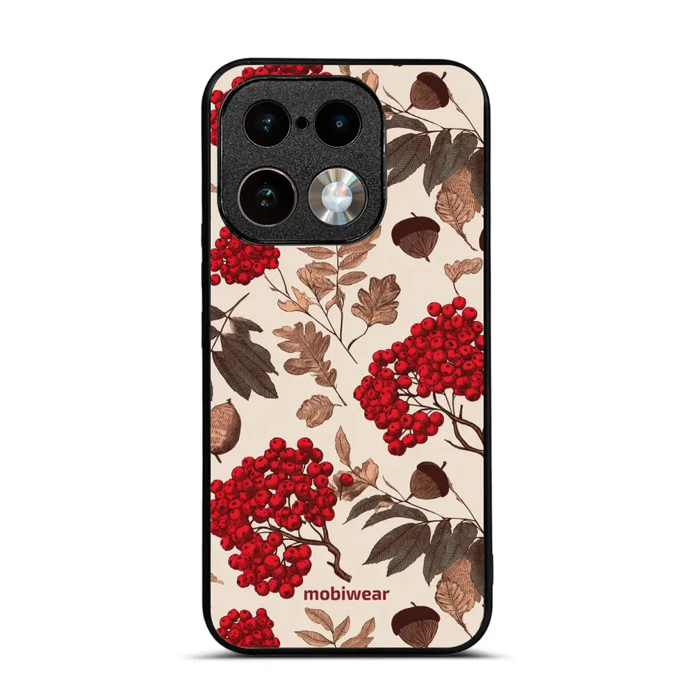 Handyhülle für realme 16 Pro 5G, Mobiwear Glossy Case, Vogelbeeren auf Ecru