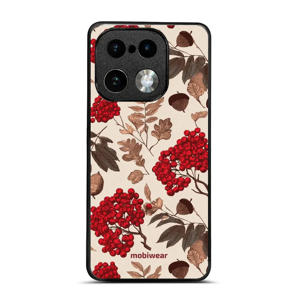 Handyhülle für realme 16 Pro Plus 5G, Mobiwear Glossy Case, Vogelbeeren auf Ecru