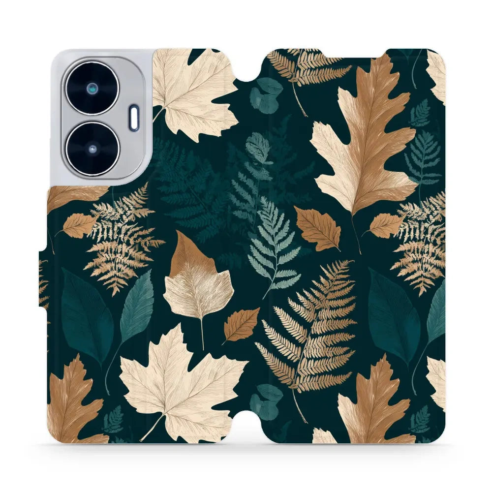 Handyhülle mit klappe für realme C55, Mobiwear Book, Herbarium aus Blättern und Farnen