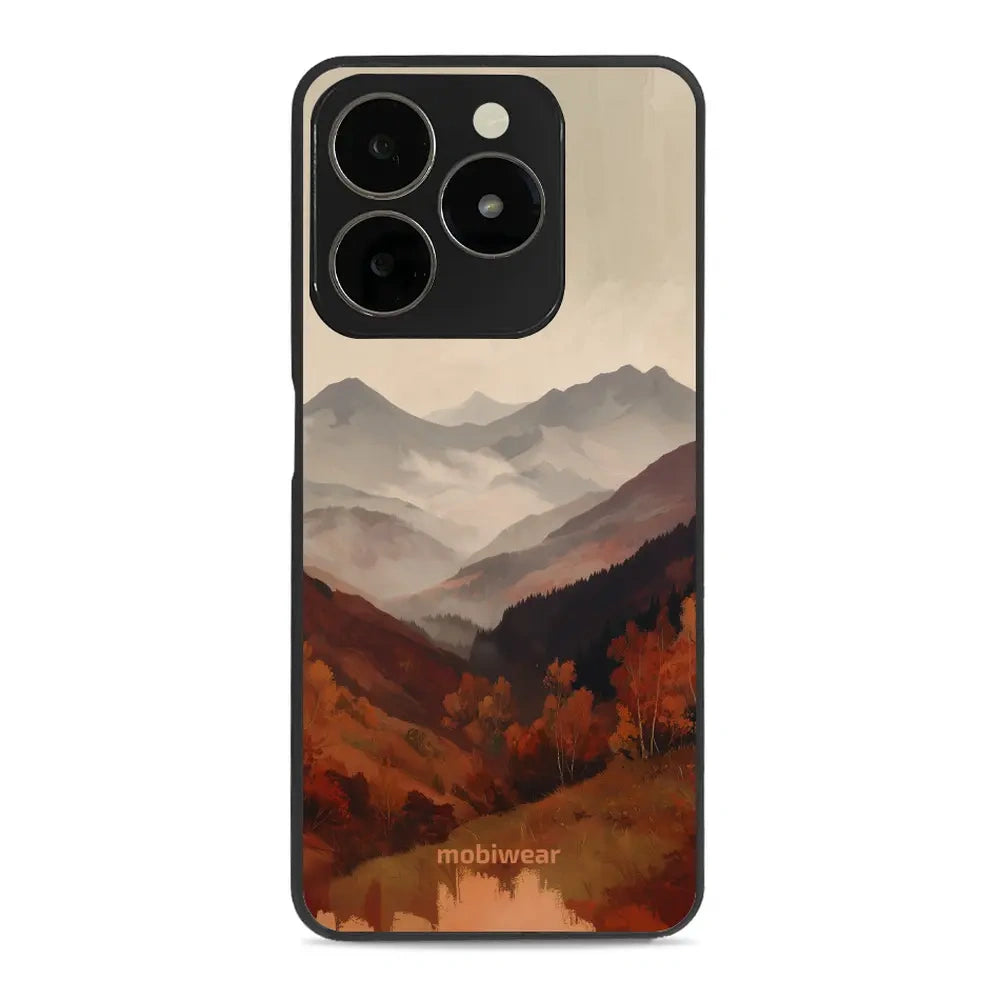 Handyhülle für realme C61, Mobiwear Glossy Case, Nebliges Tal in den Bergen