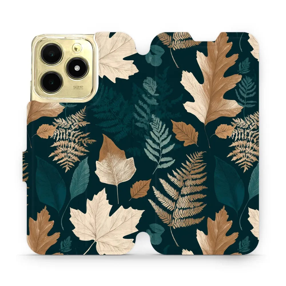 Handyhülle mit klappe für realme C61, Mobiwear Book, Herbarium aus Blättern und Farnen
