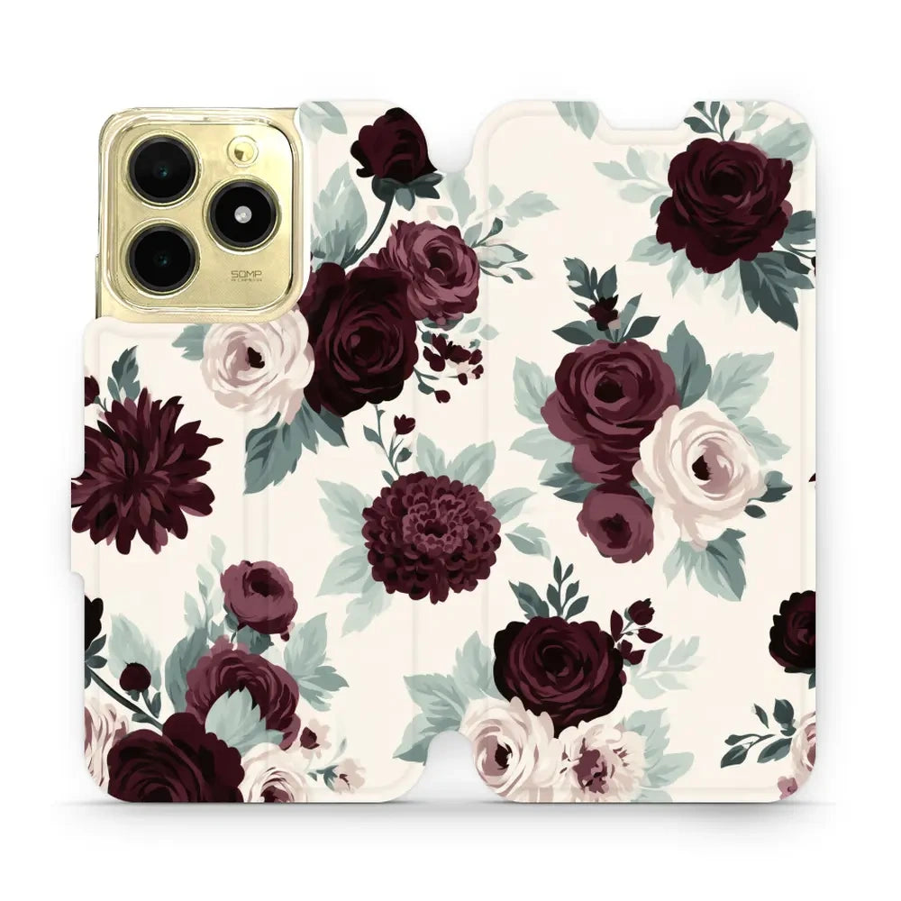 Handyhülle mit klappe für realme C61, Mobiwear Book, Rosen mit Salbei auf Creme