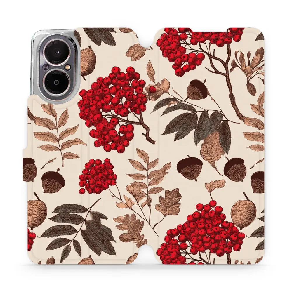 Handyhülle mit klappe für realme C67 4G, Mobiwear Book, Vogelbeeren auf Ecru