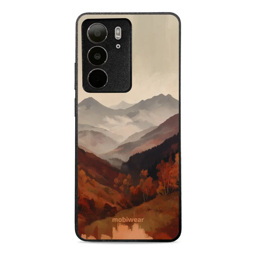 Handyhülle für realme C75 4G, realme C75 5G, Mobiwear Glossy Case, Nebliges Tal in den Bergen