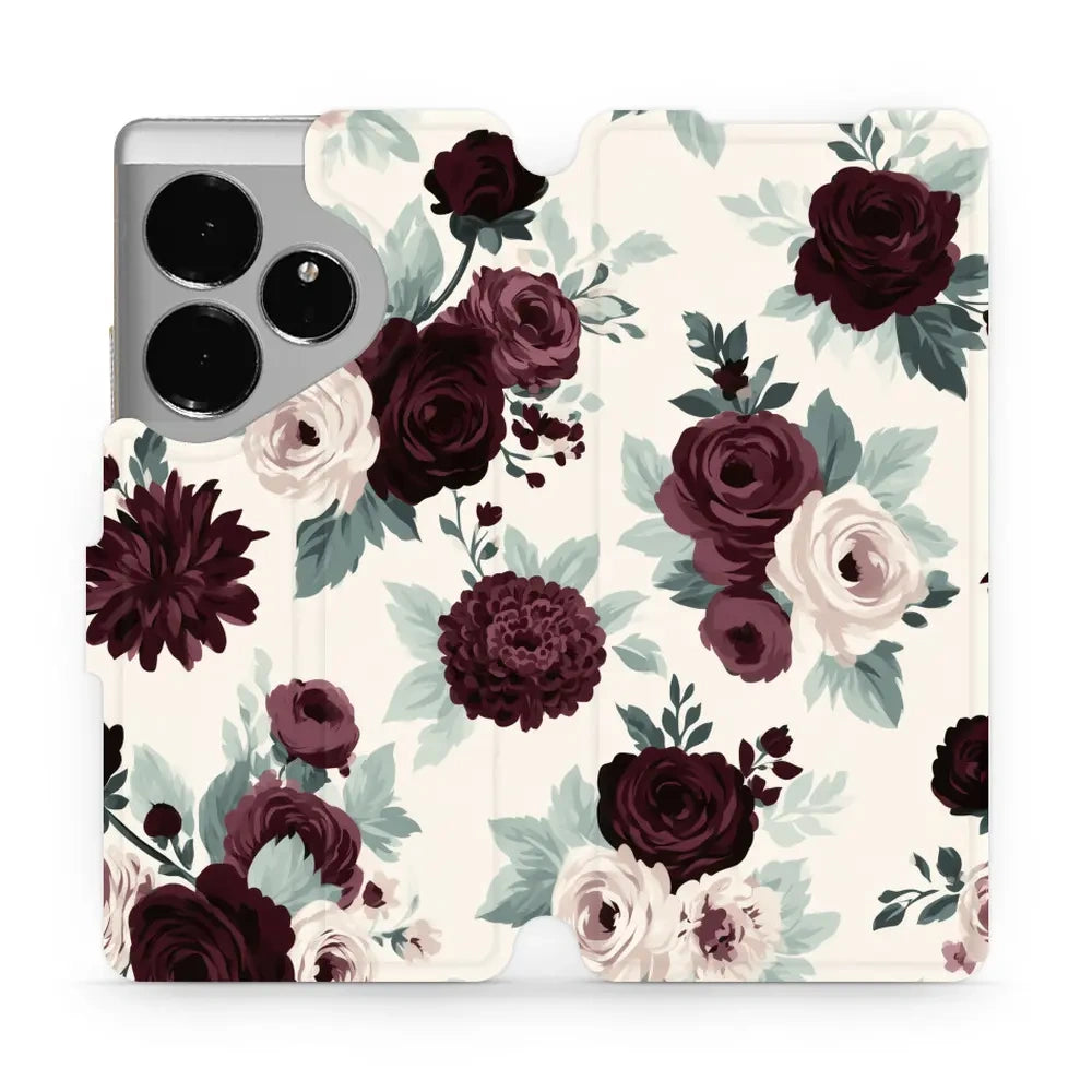 Handyhülle mit klappe für realme GT 6, Mobiwear Book, Rosen mit Salbei auf Creme