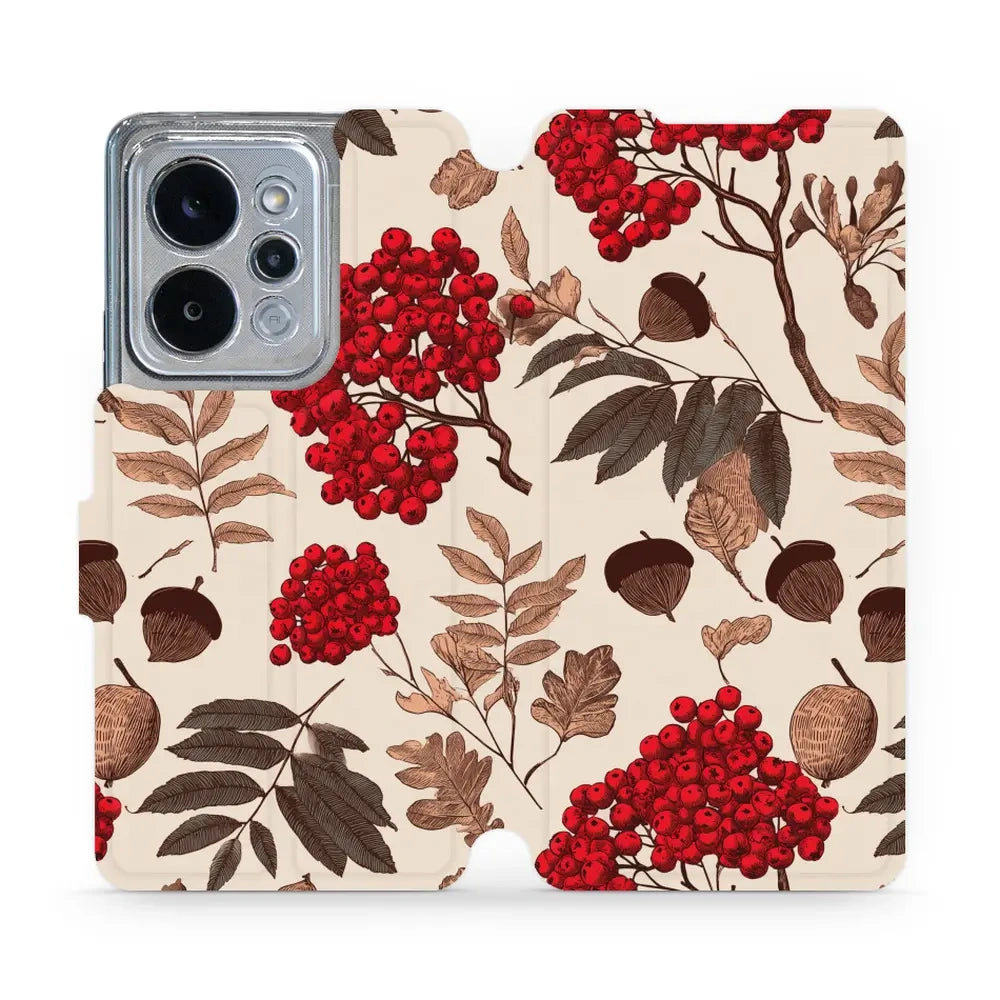 Handyhülle mit klappe für , Mobiwear Book, Vogelbeeren auf Ecru
